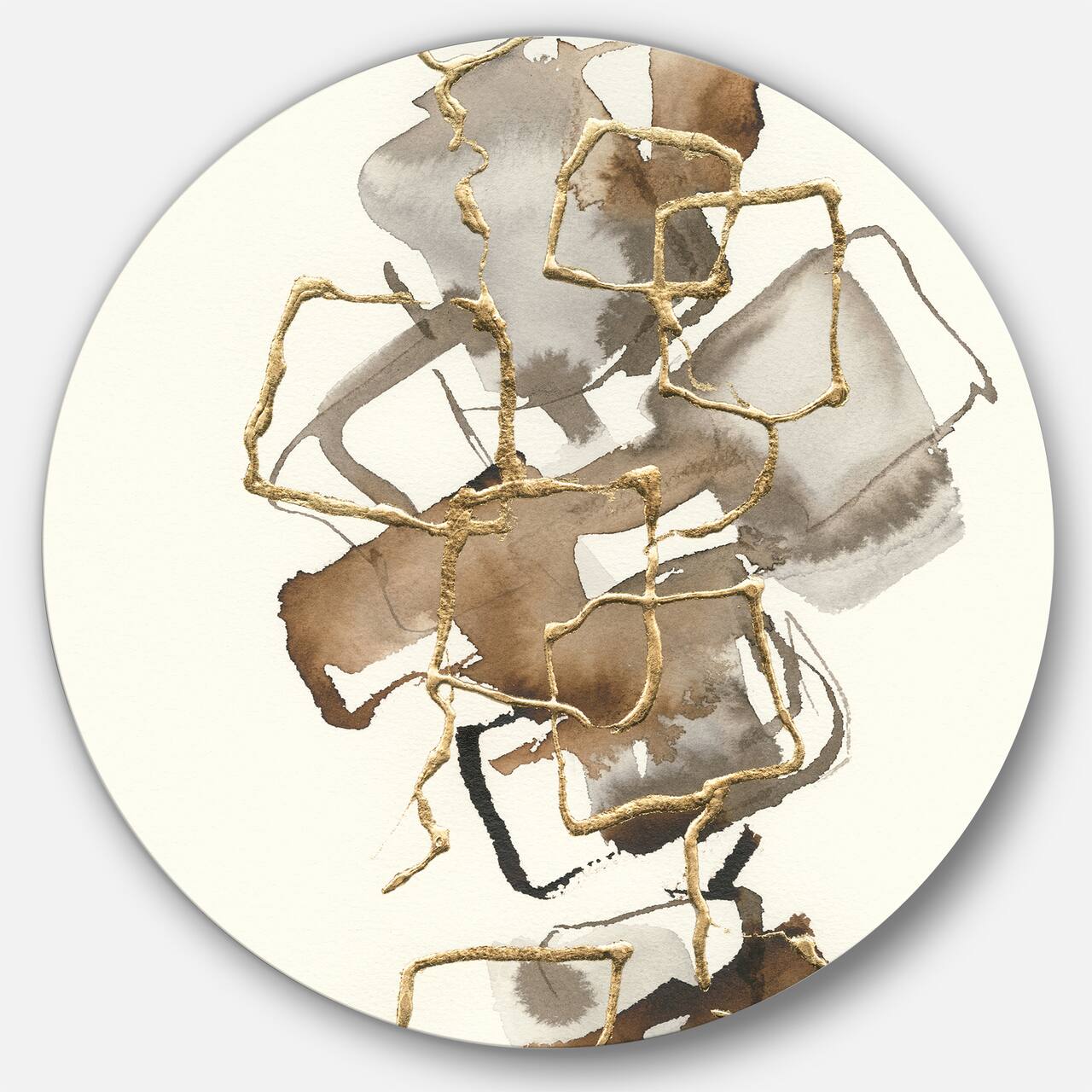 Designart - Gold Glam Squares III - Glam Metal Circle Wall Art